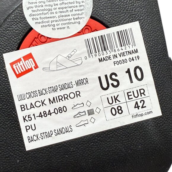 NWT Fitflop Lulu Cross Back Strap Balck Mirror Women's sandals size 10 - Picture 7 of 7